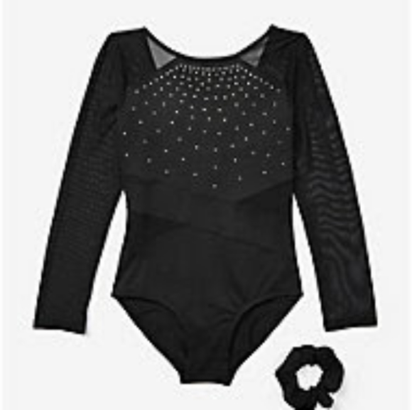 New Black Cutout Mesh Long Sleeve Leotard - Picture 2 of 5